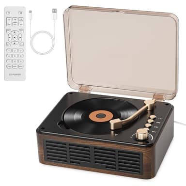 Gueray Lettore CD con Altoparlanti Suono Stereo HiFi, Lettore CD Vintage Bluetooth per Casa, Lettore CD in Legno Retro con Radio FM e Telecomando, Supporta Riproduzione USB/AUX/Type-C Ottimo per Audio