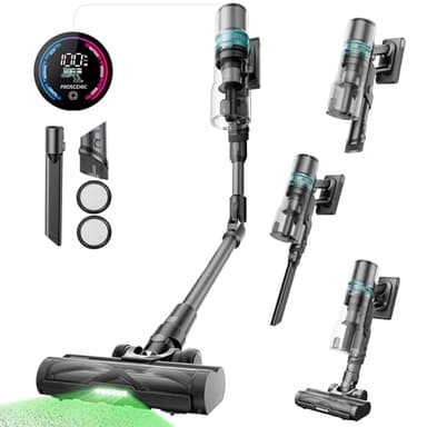 Proscenic P16 Aspirapolvere Senza Fili Potente 550W/45KPA/55min, Scopa Elettrica Senza Fili con Bacchetta Pieghevole, Spazzola Antigroviglio, Batteria Rimovibile per Pavimenti/Tappeti/Peli (Grigio)