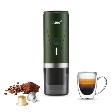 CERA+ Macchina per caffè espresso portatile elettrica con auto-riscaldamento in 3-4 minuti, mini macchina per il caffè da 20 bar con batteria ricaricabile（verde）