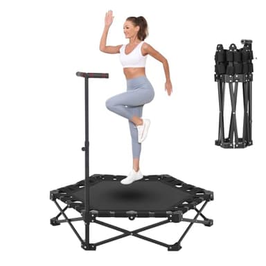 Trampolino da rimbalzo, pieghevole, per fitness e interni, con manico, 110 cm, pieghevole e portatile