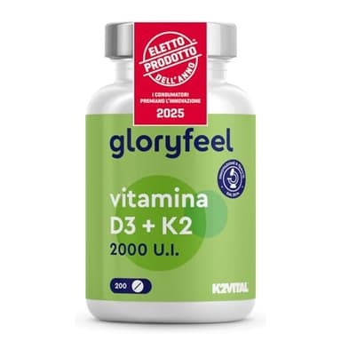Vitamina D3 K2, Vitamina D, Qualità Premium K2VITAL®, 200 Compresse, Vitamina D3 2000 UI + 100 µg Vitamina K, Supporta Ossa, Denti, Articolazioni e Sistema Immunitario, Formula Ottimale