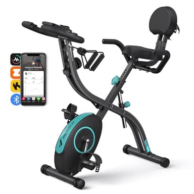 MERACH Cyclette Pieghevole 4 in 1, Spinning Bike con Monitor LCD e Misurazione Manuale Delle Pulsazioni, Cyclette da casa Magnetiche con 16 livelli, Comodo Cuscino del Sedile, Salvaspazio