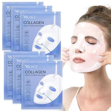 6 Pezzi Maschera Viso al Collagene, Bio Collagen Real Deep Mask, Idratazione Intensa, Film di collagene puro, Riduce le Linee Sottili e le Rughe, Minimizzare i Pori, Migliorare l'elasticità