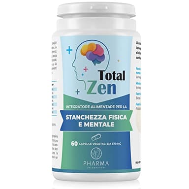 TOTAL ZEN Integratore stanchezza fisica mentale, energizzante, per ansia e stress forte - Integratore memoria e concentrazione per lo studio - 60 capsule con ashwagandha ksm-66, rodiola e bacopa