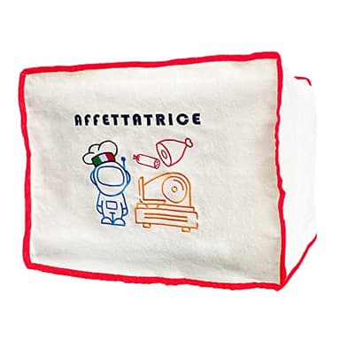 Copriaffettatrice Misura Media 45x35x35cm, Adatta per Varie Misure Affettatrice, Tessuto Cotone 100%, Immagine e Scritte Ricamate in Superficie