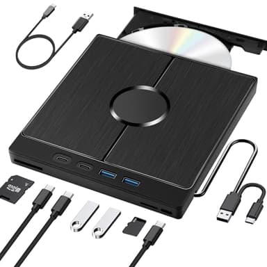 Masterizzatore DVD Esterno,Lettore CD Esterno per PC Portatile,Lettore DVD Esterno con SD/TF,per laptop,PC,per MacBook,per Windows 11/10/8/7/XP/OSX/Linux