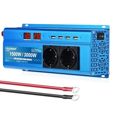 Yinleader Power Inverter 1500W 3000W Onda Sinusoidale Pura Convertitore DC 12V a AC 220V 230V LED & 2 presa AC e 4 Porte USB per auto,camion camper