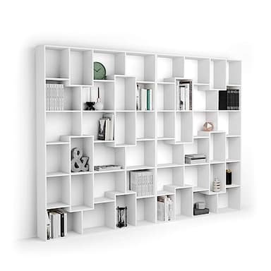 Mobili Fiver, Libreria a parete XL Iacopo (321,6 x 236,4 cm), Bianco Frassino, Libreria da Muro o Divisoria per Soggiorno, Ufficio, Made in Italy