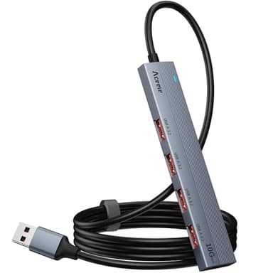 Aceele Hub USB 3.2 da 10 Gbps con 4 porte USB A 3.2, Sdoppiatore USB 3.2 Gen 2 con Cavo Dati Lungo 1,2 m e Porta di Alimentazione di Tipo C per Chromebook, Surface Pro 3, iMac, PS4 e Altri