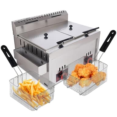 Friggitrice, Friggitrice ad Olio a Gas Doppio Cestello, 6 L X 2 Friggitrice Professionale con 2 Cestelli, Friggitrice a Olio Commerciale Temperatura Controllata per Cucina Hotel Festa Carnevale