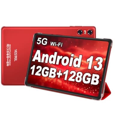 YESTEL Tablet 10 Pollici Android 13 con 12GB RAM 128GB ROM (TF 1TB), CPU 2.0 GHz,5MP+8MP, HD Tablet con 5G Wi-Fi, Octa-Core, Bluetooth 5.0, GPS, Rosso