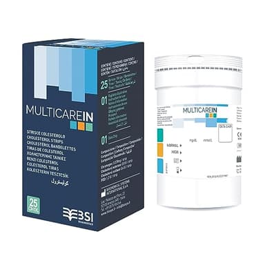 MultiCare In 24159 Strisce Colesterolo, Test Colesterolemia, per Lettore Multicare In, Biosensore con 1 Chip, 25 Strisce in Barattolo e Astuccio