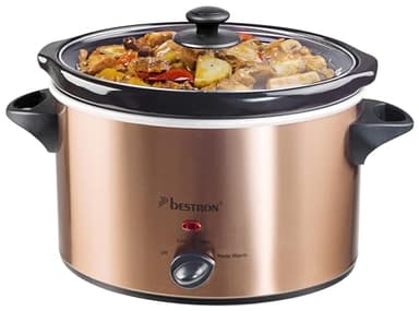 Bestron Slowcooker per 4 persone, con padella in ceramica e coperchio in vetro, termostato a 3 livelli, ideale per molti piatti come carne, zuppe e verdure, 3,5 litri, collezione di rame