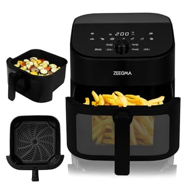 Zeegma Knapper Chef - Friggitrice ad Aria 1600W, 6,5L con 9 Programmi Automatici, Cottura Veloce in 60 Secondi, Pannello LCD Touch, Rivestimento Antiaderente, Pulizia Facile in Lavastoviglie