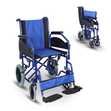 Mobiclinic®, Carrozzina pieghevole, Maestranza, Freni di stazionamento, Seduta da 45 cm, Pedane rimovibili, Braccioli pieghevoli e imbottiti, Ruote piccole, Robusta, Colore blu
