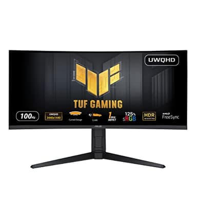 ASUS TUF Gaming VG34VQEL1A Monitor Gaming Curvo 34”, UWQHD, 100 Hz, Tecnologia, Extreme Low Motion Blur e Freesync, 1 ms (MPRT), 125% sRGB, HDR, Nero
