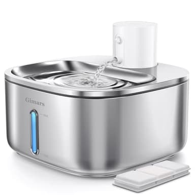 Fontana per gatti Gimars, fontana per animali domestici in acciaio inossidabile da 108 oz/3,2 l, senza fili, a batteria, distributore automatico di acqua per cani senza fili con sensore di movimento