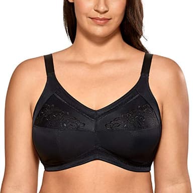 DELIMIRA Donna Reggiseno Post-operatorio Mastectomia Coppe Morbide con Ricami Senza Ferretto Nero 7C