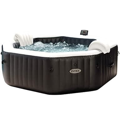 Intex 28462EX - PureSpa Vasca Idromassaggio Gonfiabile Jet&Bubble Deluxe Ottagonale, 6 posti, 140 Getti, Riscaldatore, Nero, 218x71 cm
