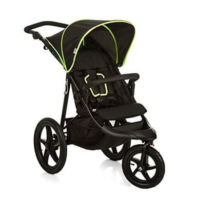 hauck Passeggino 3 Ruote Runner Con Ruote Grandi Ad Aria, Leggero 22 kg Portata, Reclinabile, Regolabile - Finestra di Ventilazione, Cesto XL Fino a 3kg - Nero/Giallo Neon