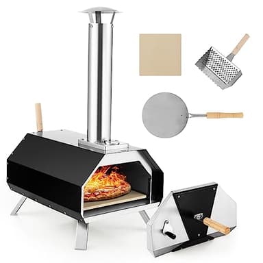 COSTWAY Forno per Pizza da Esterno, Forno Portabile a Legna da Esterno per Piazza, Forno per Pizza con Pietra per Pizza e Gambe Pieghevoli