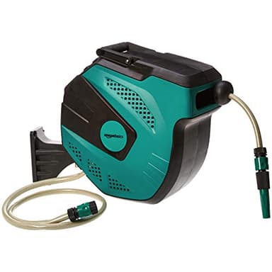 Amazon Basics Avvolgitubo automatico con flessibile, montaggio a parete, 15 m, Verde, Negro