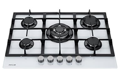 Millar GH7051TW - Piano cottura in vetro temprato con 5 fornelli a gas, bianco, 70 cm