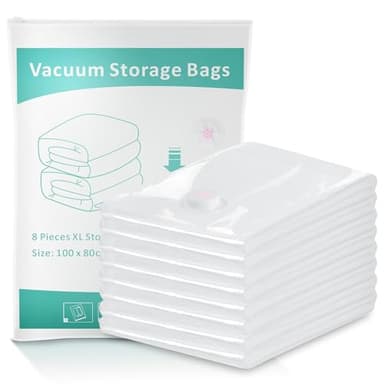 Sacchetti Sottovuoto Vestiti, 7 Pezzi Tipo Spesso Sacchetti Sottovuoto, 100cm × 80cmSacchetti Compressione Sottovuoto, Riutilizzabili per Piumoni, Trasparente, Lenzuola,Piumoni Cuscini