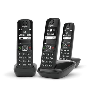 Gigaset AS690 Trio Telefono Cordless: 3 Portatili per Chiamate Interne ed Esterne in Parallelo, Vivavoce Alta Qualità, Tastiera Illuminata ed Ampio Display, Nero [Versione Italiana]