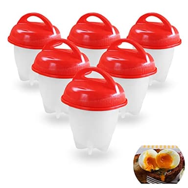 Kanyka 6 Pezzi Cuoci Uova In Silicone Contenitore, Cuoci Uova Sode Senza Guscio,Cuociuova Bolli Uovo Fornello in Camicia Antiaderente Casa e Cucina Accessori, Per Cottura Uova Sode In Camicia