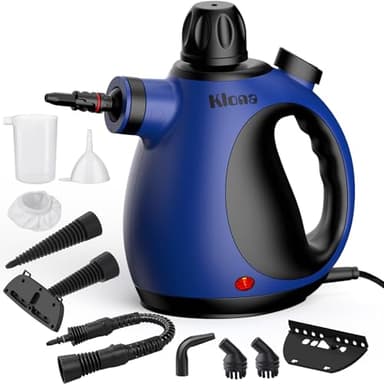 Klona Pulitore a vapore portatile, pulitore a vapore per casa, pulitore a vapore multiuso con 10 accessori per tappeti, tende, divani, cucina, cimici, bagni e altro (blue-nero)