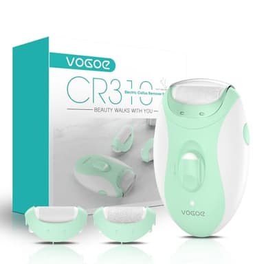 VOGOE Pedicure Elettrico Professionale, Set Piedi Ricaricabile Calli Piedi Rimozione con LED e 3 Rulli Ricambio, Kit Pedicure con 2 Velocità per Talloni Screpolati Pelle Morta e Duroni CR310 Verde