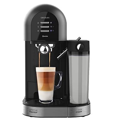 Cecotec Macchina da caffè semi automatica Instant Power-ccino 20 Serie Chic Nera. per caffè macinato e capsule, 20 barrette, 0,7 ml, serbatoio per acqua 1,7 L, 1470 W.