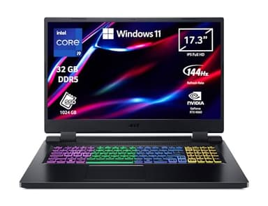 acer Nitro 5 AN517-55-9945 Notebook Gaming, Processore Intel Core i9-12900H, Ram 32 GB DDR5, 1024 GB PCIe SED SSD, Display 17.3" FHD IPS 144 Hz LCD, NVIDIA GeForce RTX 4060 8 GB, Windows 11 Home