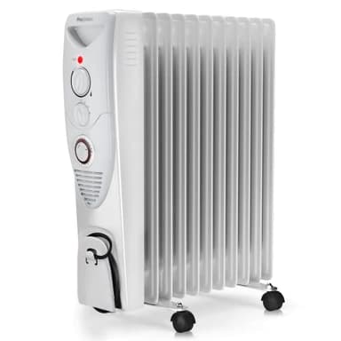 Pro Breeze Radiatore ad Olio 2500W, 11 Elementi - Riscaldatore Elettrico Portatile - Timer Incorporato, 3 Livelli di Calore, Termostato e Spegnimento Automatico di Sicurezza - Bianco