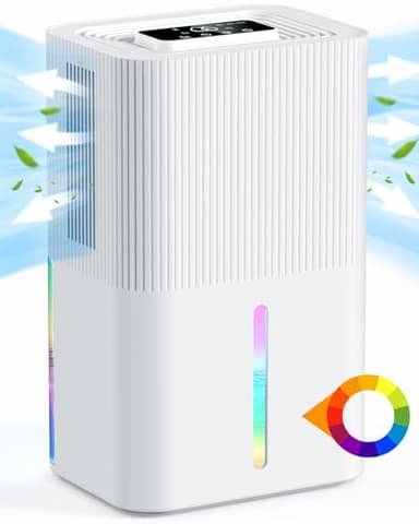 Deumidificatore da 2,7L per la Casa, Deumidificatore Elettrico per la Camera da Letto, Silenzioso e con Comandi Touch, Luci a 7 Colori, Deumidificatores Portatile per Camera da Letto, Bagno, Armadio