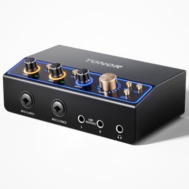 TONOR Interfaccia Audio per Podcast, Mixer Audio a 2 Canali XLR con RGB per Creatori di Contenuti, Pulsante Loop Back, Registrazione in Studio, Preamplificatore Professionale, TX510 Nero