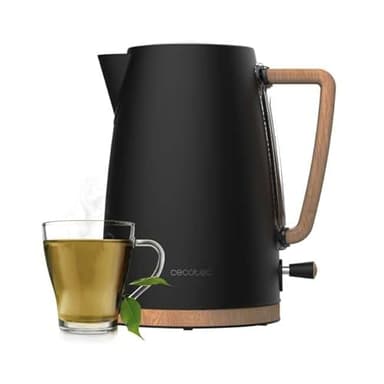 Cecotec Bollitore Elettrico ThermoSense 200 Woody, 1,7 Litri, 2200 W, Acciaio Inox, Design Elegante, Base Girevole 360º, Filtro Anticalcare Rimovibile e Lavabile