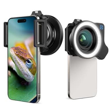 10-20x obiettivo zoom macro con clip universale per obiettivo, obiettivo macro HD per iPhone e telefoni Android,Set di obiettivi macro zoom con luce di riempimento per smartphone