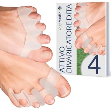 YOGAMEDIC® Separatore Dita Piede - Distanziatore Dita Piedi - 4 Pezzi in Silicone Migliorato, 0% BPA, Taglia Unica - Separa Dita Piedi - Divaricatore Dita Piedi - Per Donne e Uomini
