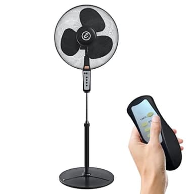 Ventilatore A Piantana Potente Da 50W Per Pavimento Pale Da 40 Cm Silenzioso Con Timer 3 Velocità Oscillante Altezza e Inclinazione Regolabili E Telecomando per Controllo A Distanza Colore Nero