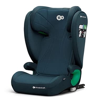 Kinderkraft JUNIOR FIX2 I-SIZE Seggiolino auto Gruppo 2-3, 100-150 cm, con Isofix, Poggiatesta regolabile, Sistemi di sicurezza, Leggero, Facile da trasportare e pulire, Blu
