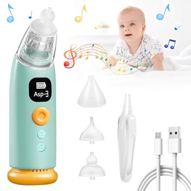 Aspiratore Nasale Elettrico, Succhia Moccio Automatico per Bambini, Pulisci-Naso, 3 Livelli Di Aspirazione, anti-riflusso, con luce LED e Musica Funzione, Ricaricabile, con 3 Punte in Silicone