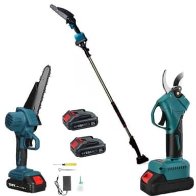Forbice da Potatura a Batteria, Motosega a Batteria 6 Pollici incluso, + Asta Telescopica 128-248cm, Kit 3 in 1, Cesoie Elettriche per Potatura Giardino Rami Arbusti Vigneto DE ROSA SHOP