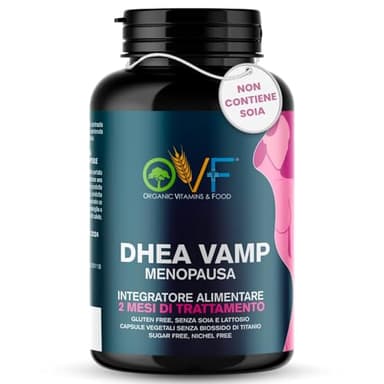 OVF DHEA Vamp, Integratore Menopausa 120 Capsule (4 mesi di trattamento) a base di Trifoglio Rosso, Agnocasto e 80mg di Isoflavoni da KUZU e NON da SOIA - per il Controllo del Peso e Sbalzi d’umore.