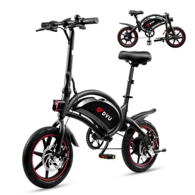 DYU Bicicletta Elettrica Pieghevole,14 pollici Portatile E-bike,Smart Bici Elettrica con Pedalata Assistita,Regolabile in Altezza,Compatta Portatile,Unisex Adulto (Nero,D3F-10AH)