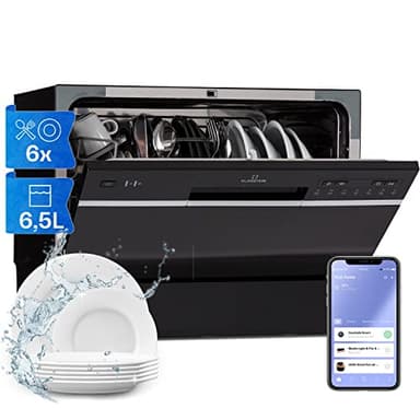 Klarstein Lavastoviglie 6 Coperti, da Incasso Silenziosa con 7 Programmi di Lavaggio, Facile Installazione, Lavastoviglie Piccola, per Casa e Ufficio, Acciaio inossidabile, Nero