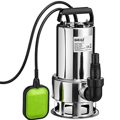 Bakaji Pompa Immersione Elettropompa Sommersa Acque Scure Sporche Potenza 1100W Portata 18000L/h Profondità Massima 9 Metri con Corpo Acciaio Fondo Piatto Maniglia per il Trasporto Cavo 10 metri