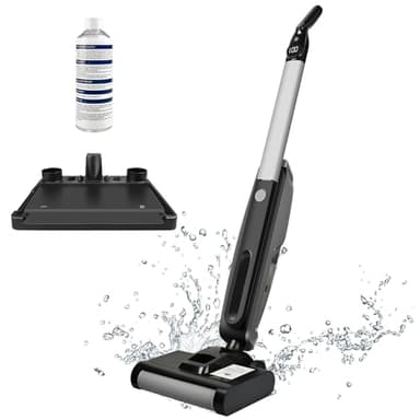 Lavapavimenti senza Filo, 2 in 1Aspirapolvere Senza Fili a Secco e Umido, Leggero con Schermo Digitale, Pulizia Automatica, Doppio Serbaoio d'Acqua 0.75L, Macchie Ostinate e Pavimenti Duri