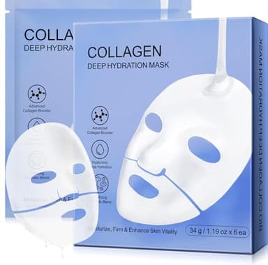Maschera viso al collagene bio, maschera coreana al collagene, maschera viso per la cura della pelle durante la notte per lenire, riparare, idratare in profondità (Blue-6pcs)